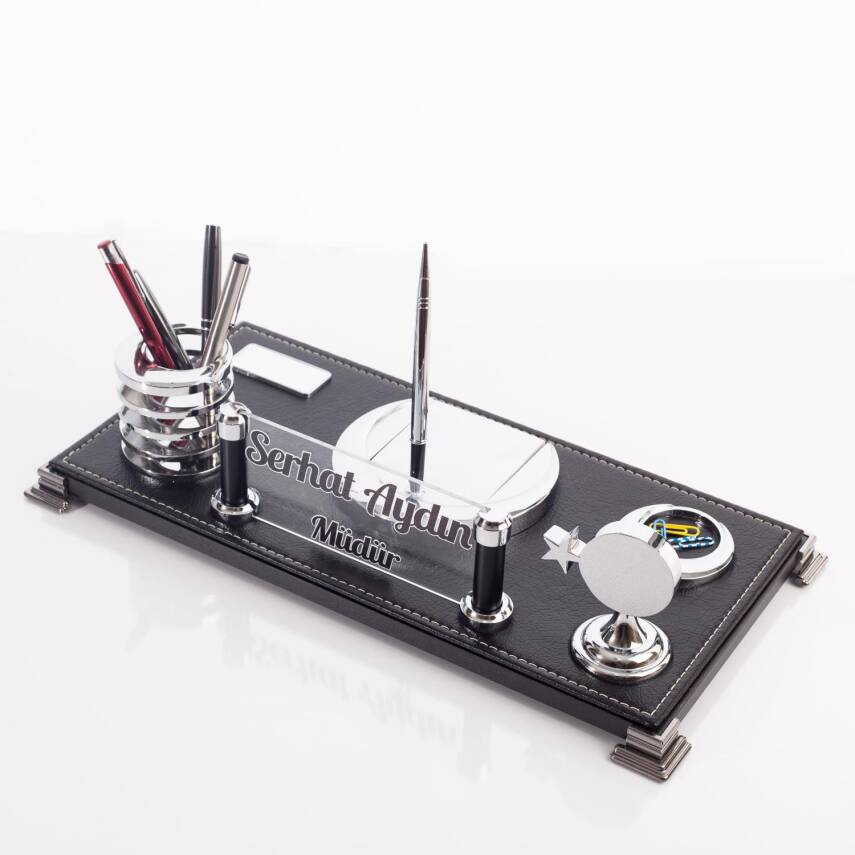 Sancak Ofis Masa Üstü İsimlik Seti İşyeri Hediyesi Masa İsimliği Türk Bayrağı Ay Yıldız Masa Seti - 3