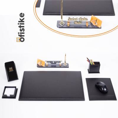 Saroz Deri Sümen Takımı Ahşap Masa İsimlik Ofis Hediye Sümen Seti ve Masa İsimliği - 1