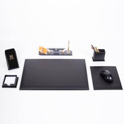 Saroz Deri Sümen Takımı Ahşap Masa İsimlik Ofis Hediye Sümen Seti ve Masa İsimliği - 3