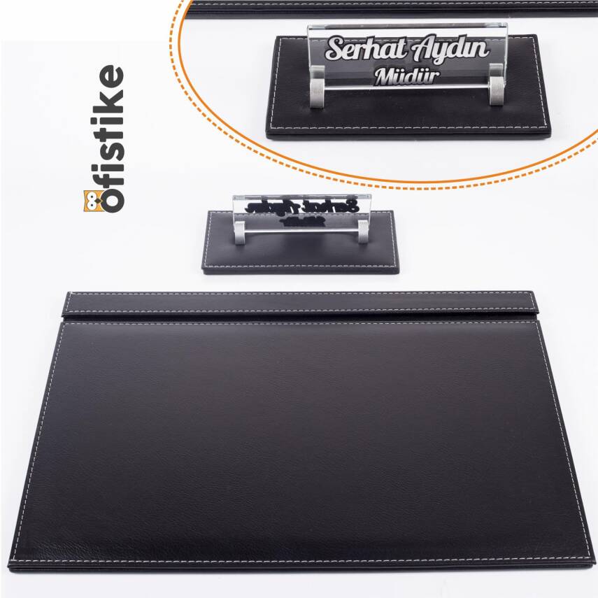 Savona Ofis Deri Tekli Sümen İsimlik Seti Yeni İş Hediyesi Sümen Ekonomik Masa Sümeni Masa İsimliği - 1