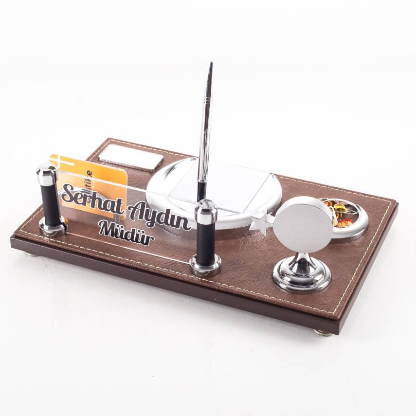 Sembol Taba Türk Bayraklı Lüks Ofis Masaüstü İsimlik Seti İsimliği Asker Polis Masa üstü Kalemlik - 2