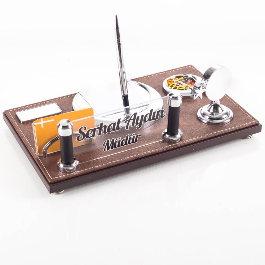 Sembol Taba Türk Bayraklı Lüks Ofis Masaüstü İsimlik Seti İsimliği Asker Polis Masa üstü Kalemlik - 3