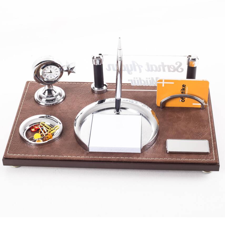 Sembol Taba Türk Bayraklı Lüks Ofis Masaüstü İsimlik Seti İsimliği Asker Polis Masa üstü Kalemlik - 4