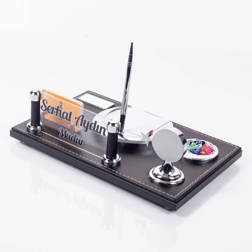 Sembol Türk Bayraklı Lüks Ofis Masaüstü İsimlik Seti İsimliği Asker Polis Masa üstü Kalemlik - 4