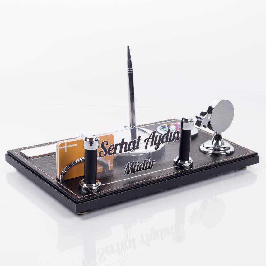 Sembol Türk Bayraklı Lüks Ofis Masaüstü İsimlik Seti İsimliği Asker Polis Masa üstü Kalemlik - 2