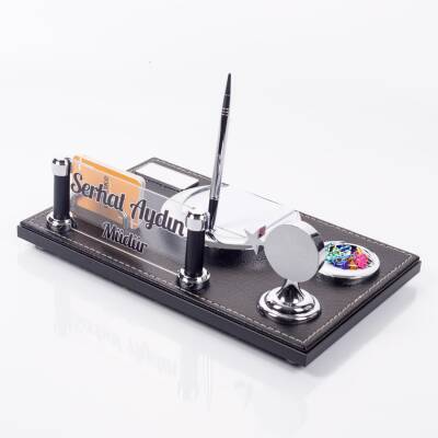 Sembol Türk Bayraklı Lüks Ofis Masaüstü İsimlik Seti İsimliği Asker Polis Masa üstü Kalemlik - 4