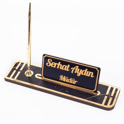 Sigma Gold Ahşap Masa İsimliği Kalemli İsimlik Masa Üstü Organizer Ekonomik Masa İsimliği Kalemlik - Ofistike