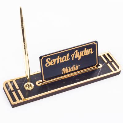 Sigma Gold Ahşap Masa İsimliği Kalemli İsimlik Masa Üstü Organizer Ekonomik Masa İsimliği Kalemlik - 2