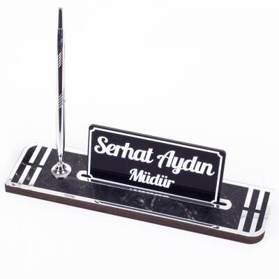 Sigma Gümüş Ahşap Masa İsimliği Kalemli İsimlik Masa Üstü Organizer Ekonomik Masa İsimliği Kalemlik - 1