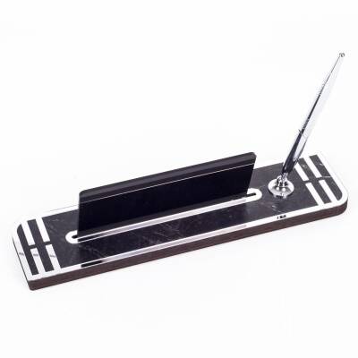 Sigma Gümüş Ahşap Masa İsimliği Kalemli İsimlik Masa Üstü Organizer Ekonomik Masa İsimliği Kalemlik - 3