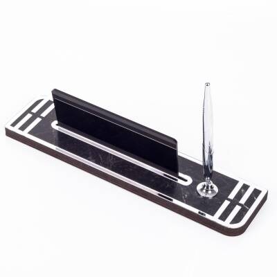 Sigma Gümüş Ahşap Masa İsimliği Kalemli İsimlik Masa Üstü Organizer Ekonomik Masa İsimliği Kalemlik - 4