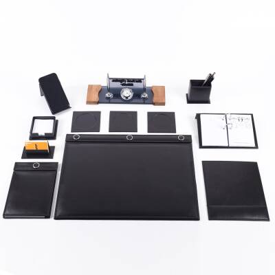 Siyah 10 Parça Düğmeli Sümen Takımı Kabartma Ahşap Ayaklı Masa İsimlik Lüks Masa İsimliği - 2