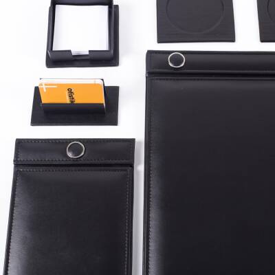 Siyah 10 Parça Düğmeli Sümen Takımı Kabartma Ahşap Ayaklı Masa İsimlik Lüks Masa İsimliği - 4