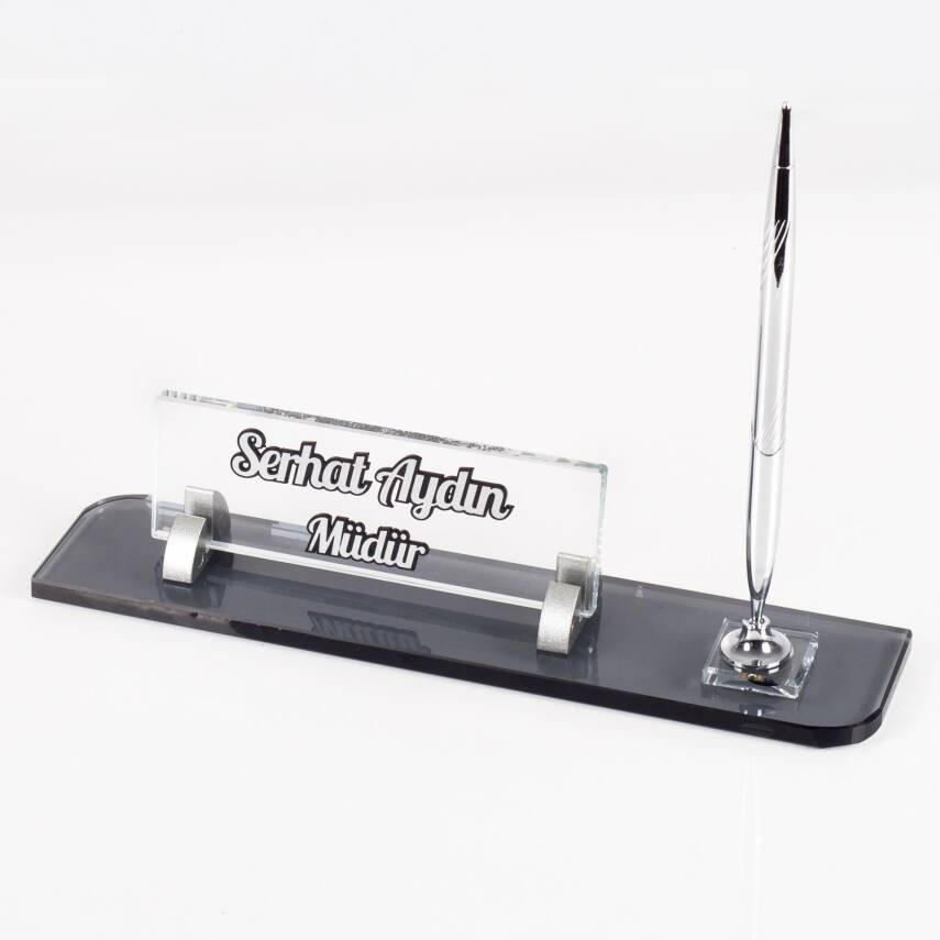 Siyah 11 Parça Düğmeli Sümen Takımı Kalemli Kristal Masa İsimlik Lüks Sümen Seti Ofis Masa İsimliği - 6