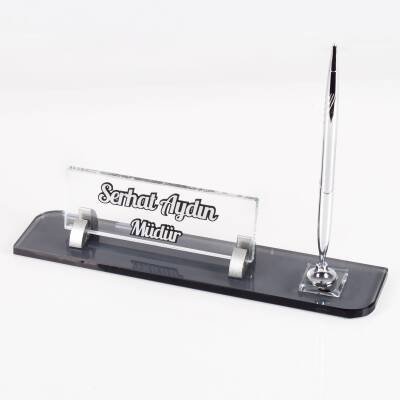 Siyah 11 Parça Düğmeli Sümen Takımı Kalemli Kristal Masa İsimlik Lüks Sümen Seti Ofis Masa İsimliği - 6