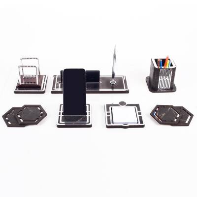 Space+ Denge Biblolu Ahşap Masa İsimliği Seti Mermer Desenli Ofis Dekoratif Masa üstü İsimlik - 3