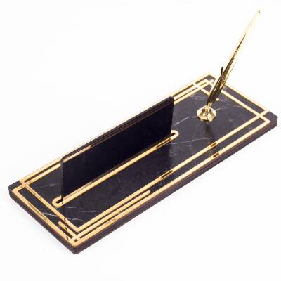 Space Gold Kalemli Ahşap Masa İsimliği Mermer Desenli Hediye Ofis Dekoratif Masa üstü İsimlik - 4