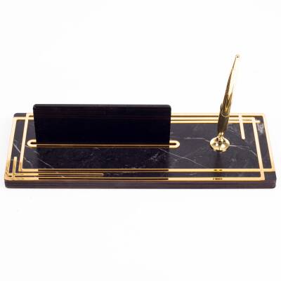 Space Gold Kalemli Ahşap Masa İsimliği Mermer Desenli Hediye Ofis Dekoratif Masa üstü İsimlik - 5