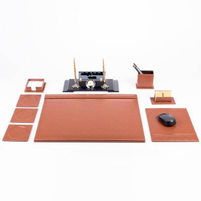 Taba Hasır Sümen Takımı Elit Kristal Masa İsimliği Lüks Ofis Sümen Seti ve Masa İsimlik - 2