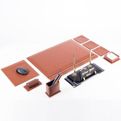 Taba Hasır Sümen Takımı Elit Kristal Masa İsimliği Lüks Ofis Sümen Seti ve Masa İsimlik - 3