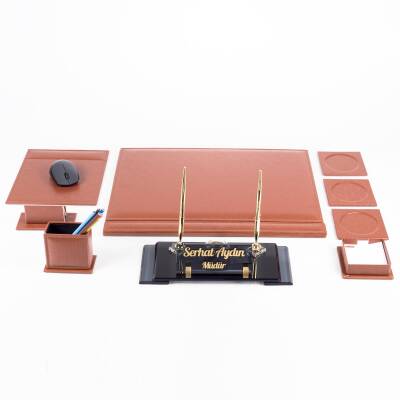 Taba Hasır Sümen Takımı Elit Kristal Masa İsimliği Lüks Ofis Sümen Seti ve Masa İsimlik - 4