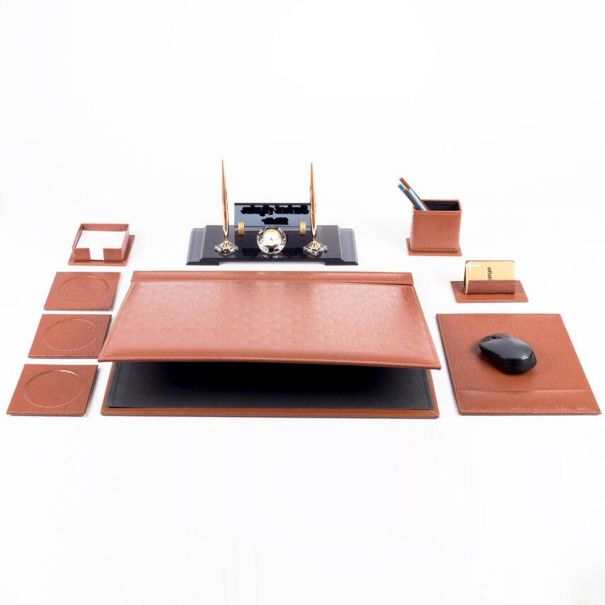 Taba Hasır Sümen Takımı Elit Kristal Masa İsimliği Lüks Ofis Sümen Seti ve Masa İsimlik - 6