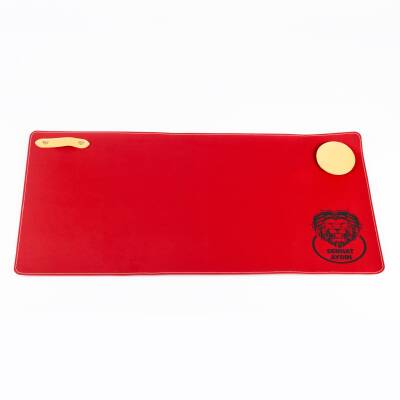 Taraftara Özel Sarı Kırmızı Aslan ve İsim Baskılı Deri Masa Pedi Ev Masa Matı Sümen Takımı - 2