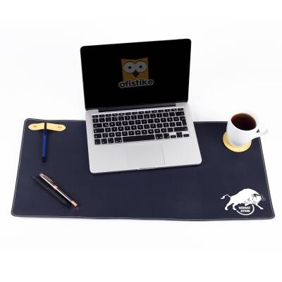 Taraftara Özel Sarı Lacivert Boğa ve İsim Baskılı Deri Masa Pedi Ev Masa Matı Sümen Takımı - Ofistike