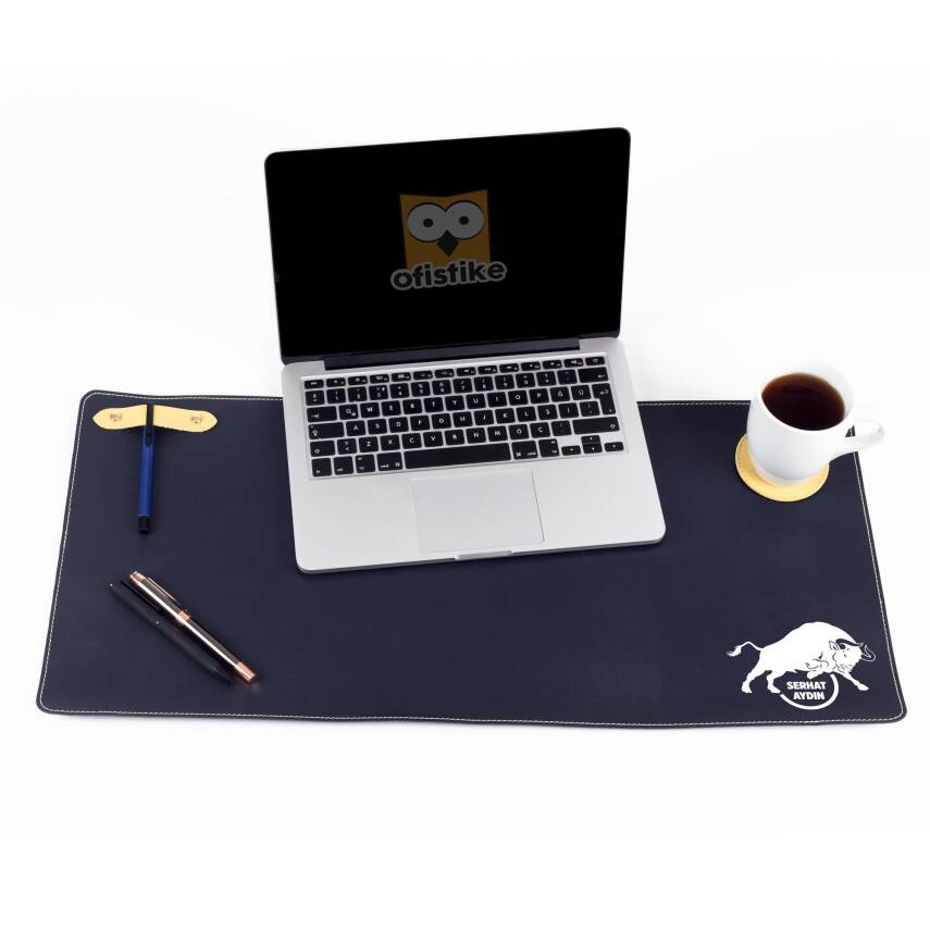 Taraftara Özel Sarı Lacivert Boğa ve İsim Baskılı Deri Masa Pedi Ev Masa Matı Sümen Takımı - 1