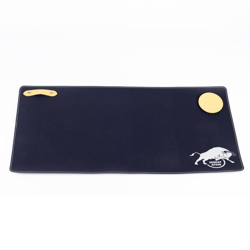 Taraftara Özel Sarı Lacivert Boğa ve İsim Baskılı Deri Masa Pedi Ev Masa Matı Sümen Takımı - 2