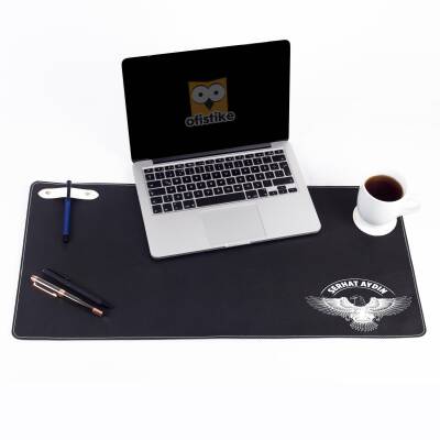 Taraftara Özel Siyah Beyaz Kartal ve İsim Baskılı Deri Masa Pedi Ev Masa Matı Sümen Takımı - 1