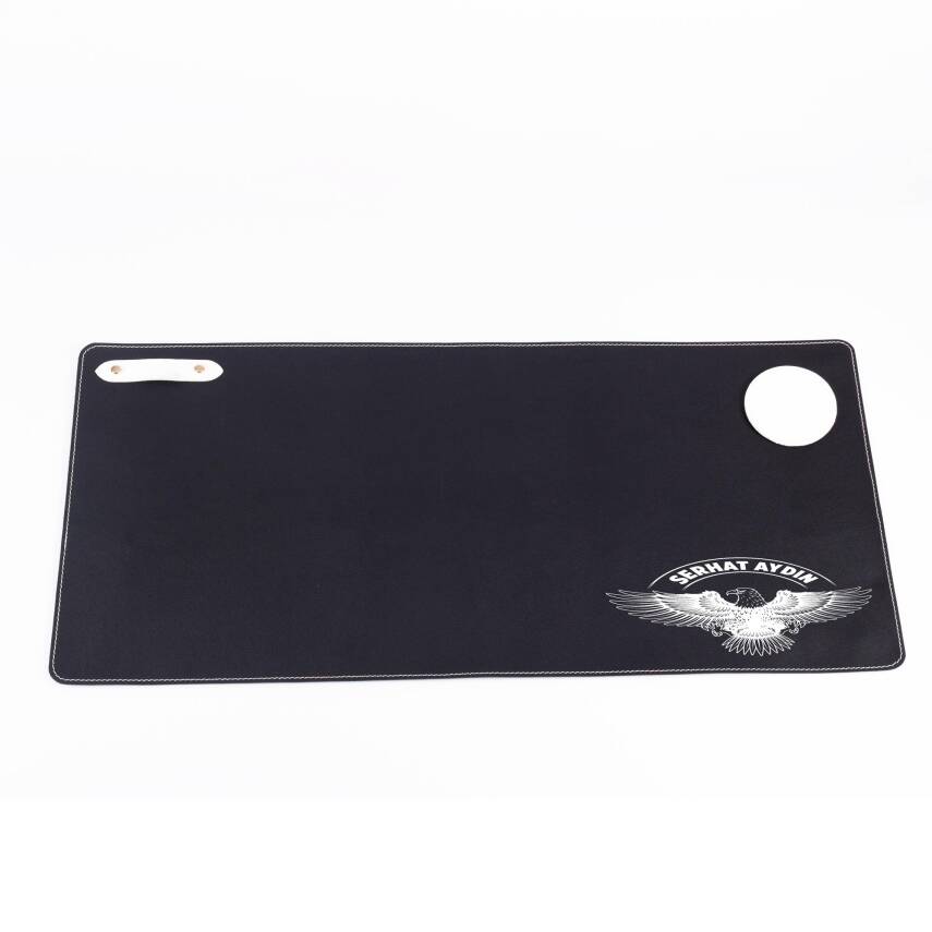 Taraftara Özel Siyah Beyaz Kartal ve İsim Baskılı Deri Masa Pedi Ev Masa Matı Sümen Takımı - 2