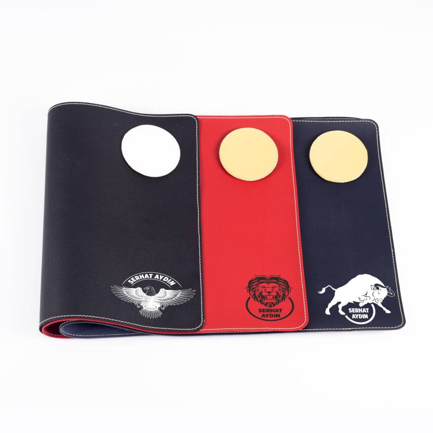 Taraftara Özel Siyah Beyaz Kartal ve İsim Baskılı Deri Masa Pedi Ev Masa Matı Sümen Takımı - 3