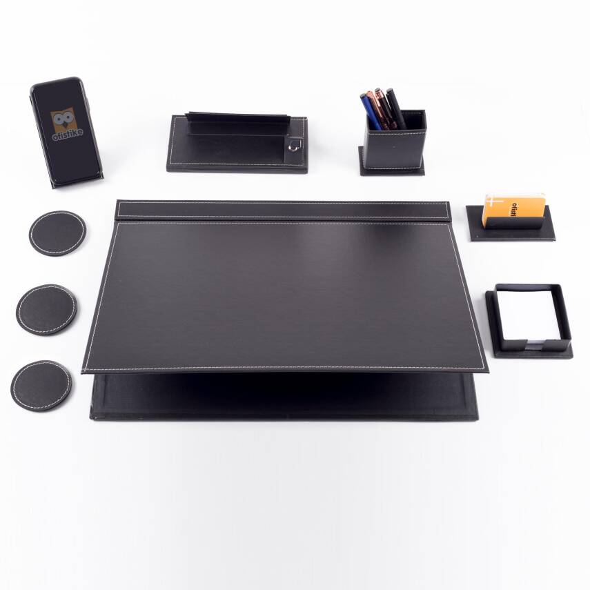 Terra Siyah Sümen Seti Sümen Takımı ve Masa İsimliği İsme Özel Kalemli Ofis Hediyesi Masa Takımı - 2