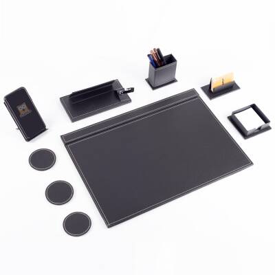 Terra Siyah Sümen Seti Sümen Takımı ve Masa İsimliği İsme Özel Kalemli Ofis Hediyesi Masa Takımı - 3