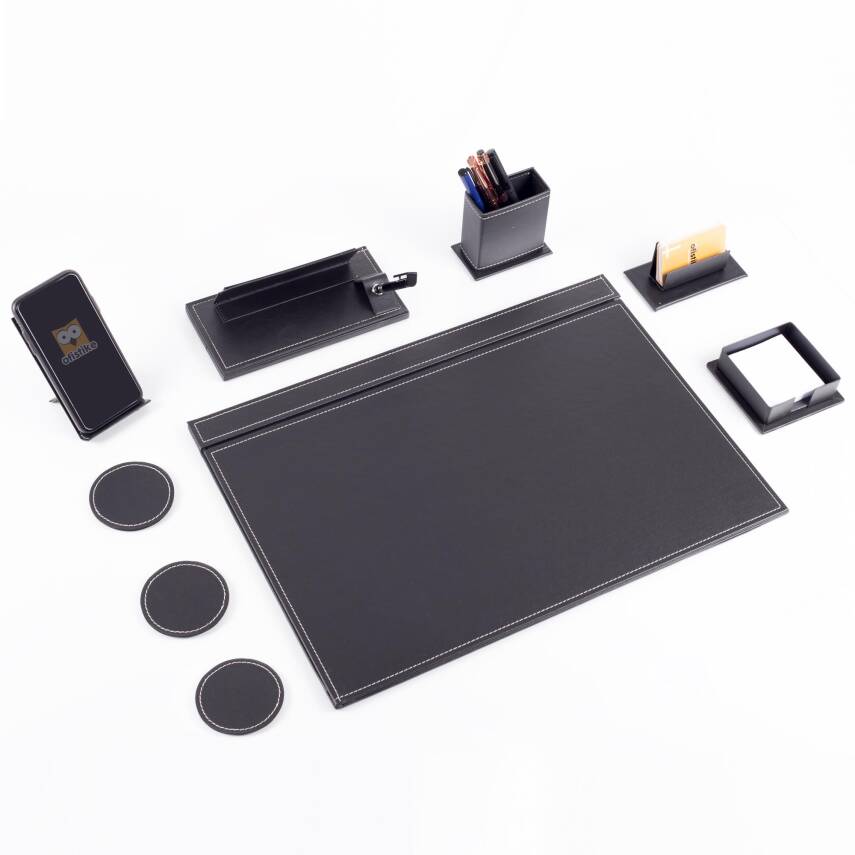 Terra Siyah Sümen Seti Sümen Takımı ve Masa İsimliği İsme Özel Kalemli Ofis Hediyesi Masa Takımı - 3