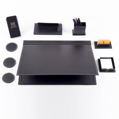 Terra Siyah Sümen Seti Sümen Takımı ve Masa İsimliği İsme Özel Kalemli Ofis Hediyesi Masa Takımı - 2