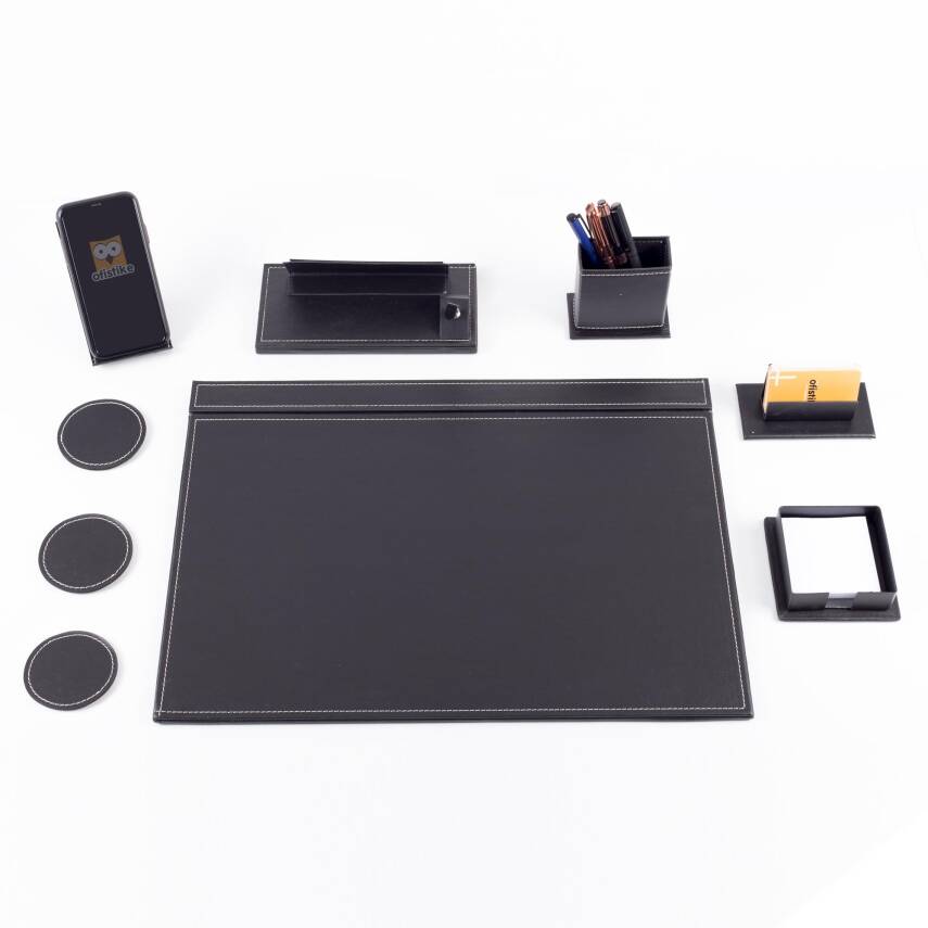 Terra Siyah Sümen Seti Sümen Takımı ve Masa İsimliği İsme Özel Kalemli Ofis Hediyesi Masa Takımı - 5
