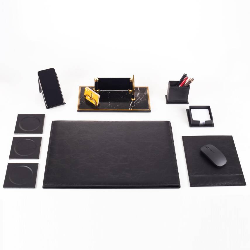 Troya Deri Sümen Seti Siyah Sümen Takımı ve Masa İsimliği Ekonomik Kalite Masa Sümeni Ahşap İsimlik - 2