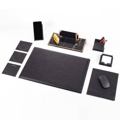 Troya Deri Sümen Seti Siyah Sümen Takımı ve Masa İsimliği Ekonomik Kalite Masa Sümeni Ahşap İsimlik - 3