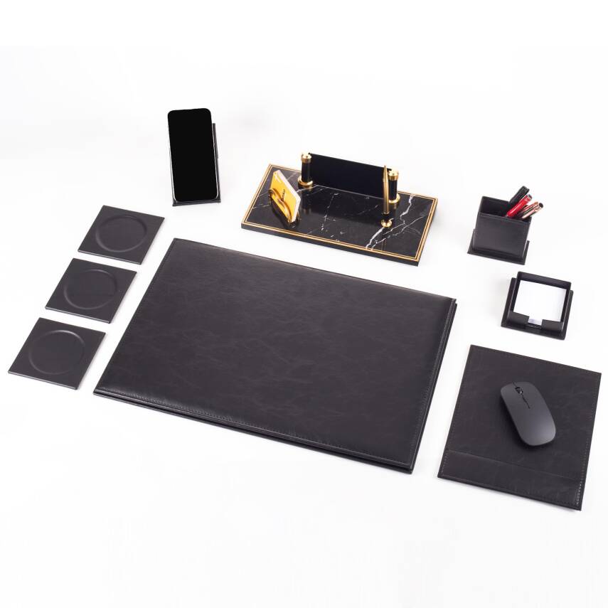 Troya Deri Sümen Seti Siyah Sümen Takımı ve Masa İsimliği Ekonomik Kalite Masa Sümeni Ahşap İsimlik - 3