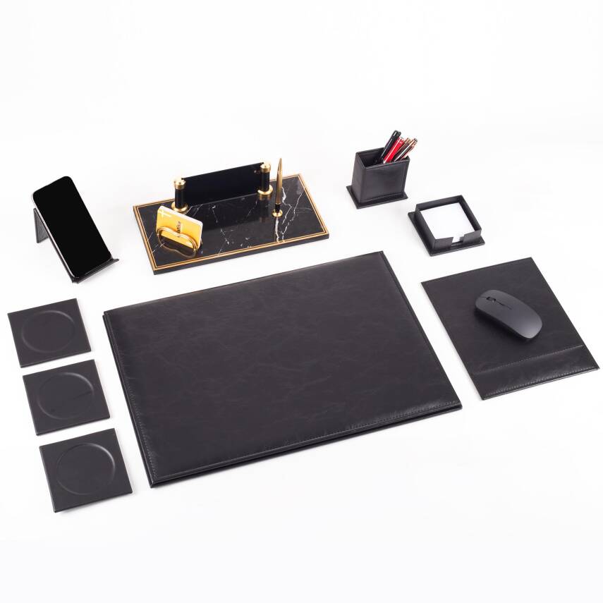 Troya Deri Sümen Seti Siyah Sümen Takımı ve Masa İsimliği Ekonomik Kalite Masa Sümeni Ahşap İsimlik - 4