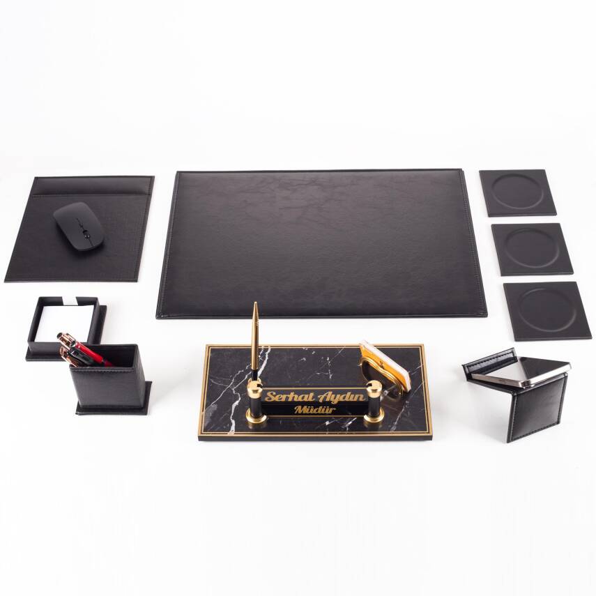 Troya Deri Sümen Seti Siyah Sümen Takımı ve Masa İsimliği Ekonomik Kalite Masa Sümeni Ahşap İsimlik - 5