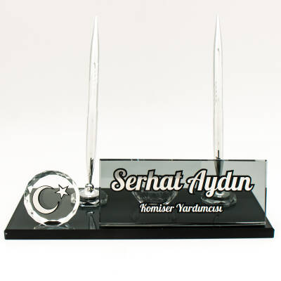 Türk Bayrağı İsimlik Kabartma Bayrak Logolu Kristal Masa İsimliği - 2