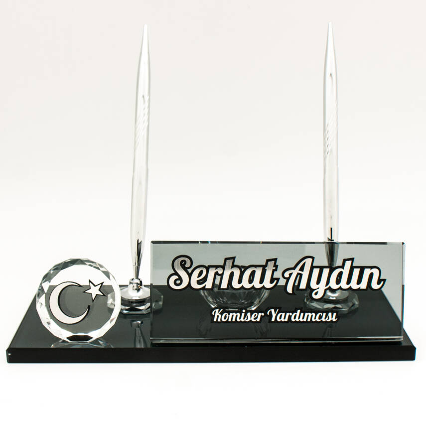 Türk Bayrağı İsimlik Kabartma Bayrak Logolu Kristal Masa İsimliği - 2