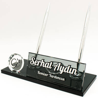 Türk Bayrağı İsimlik Kabartma Bayrak Logolu Kristal Masa İsimliği - 3