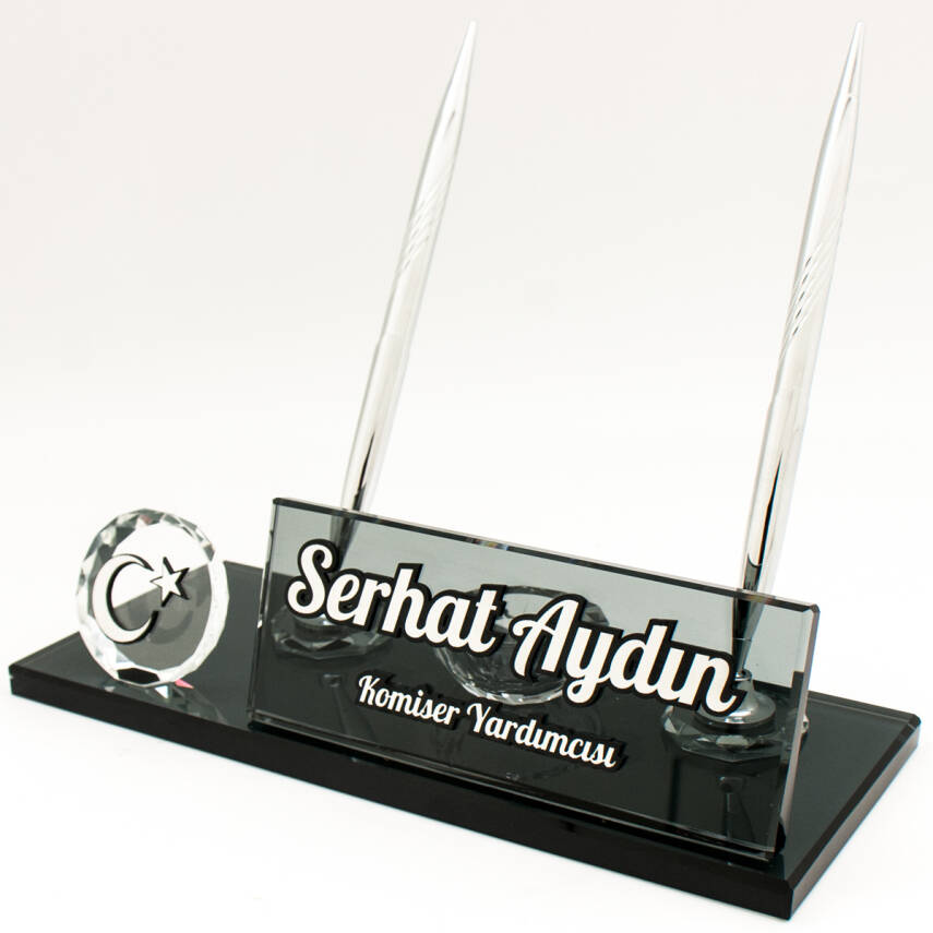 Türk Bayrağı İsimlik Kabartma Bayrak Logolu Kristal Masa İsimliği - 3