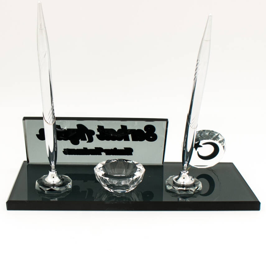 Türk Bayrağı İsimlik Kabartma Bayrak Logolu Kristal Masa İsimliği - 4