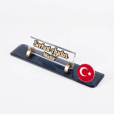 Türk Bayrağı Logolu Maydos Masa İsimliği Kristal Ofis Masaüstü Kabartma İsimlik - 1