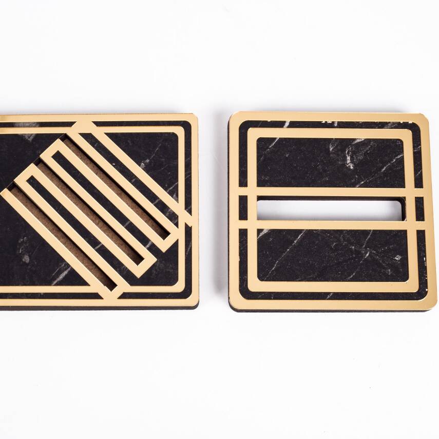 Vega Gold Çerçeveli Mermer Desenli Ataçlı Hediye Masa İsimliği Ahşap Masa Seti Ofis Masaüstü İsimlik - 6